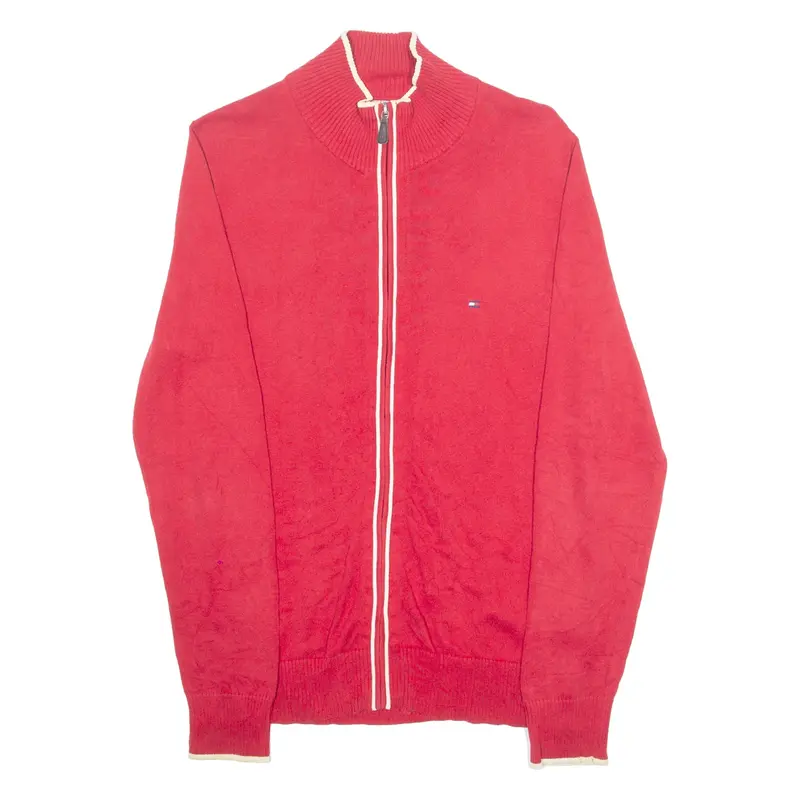 TOMMY HILFIGER Mens Jumper Red High Neck Tight Knit S