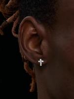 Street Trend Cross Design Stud Earrings for Men, Vintage Rhinestone Decor Earrings for Party, Daily Decor, Fashion All-match...