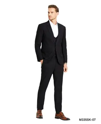 Tazio Men's 3 Piece Skinny Fit Suit  Textured Solid Fabric