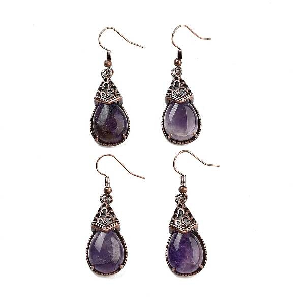 Natural Amethyst Teardrop Dangle Earrings