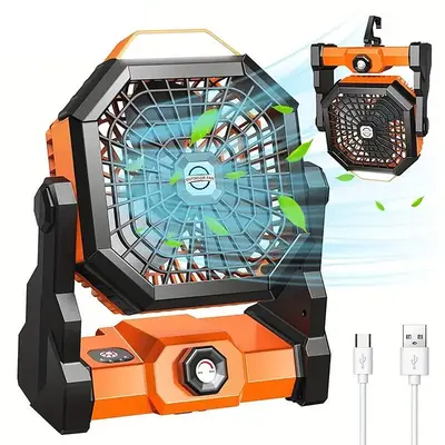 Portable USB Rechargeable Fan, 270° Rotation Tent Fan with LED Light & Hook, Hanging Fan for Outdoor Travel Fishing