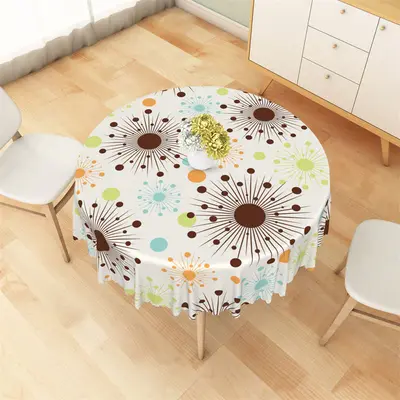 Brown Blue Green Orange Rays Dots Round Tablecloth - Aperturee
