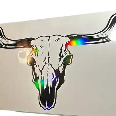 Bull Skull Truck or Car Weatherproof Vinyl Decal 12x24 Inches Oversized Trump Blue Collar Sticker Vehicle Exterior Decoration