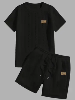 Men's Letter Patched Short Sleeve Tee & Shorts Set, Regular Fit Casual Round Neck T-shirt & Shorts, Men's Summer Clothes for ...