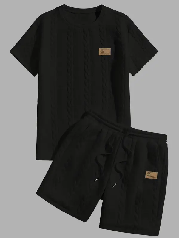 Men's Letter Patched Short Sleeve Tee & Shorts Set, Regular Fit Casual Round Neck T-shirt & Shorts, Men's Summer Clothes for ...