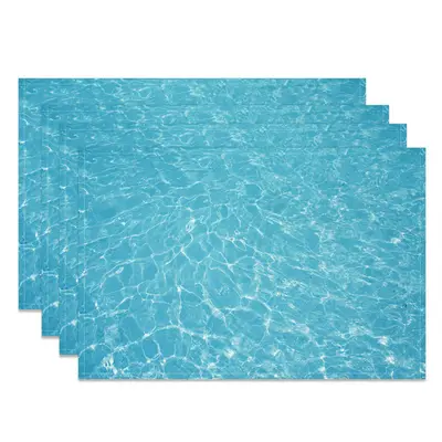 Cyan Sea Water Wave Summer Dining Set Of 4 Placemats - Aperturee