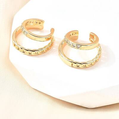 Brass Micro Pave Clear Cubic Zirconia Cuff Earrings