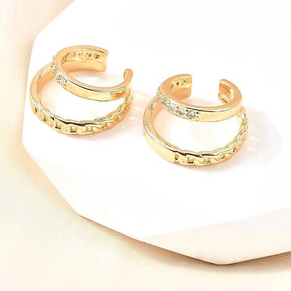 Brass Micro Pave Clear Cubic Zirconia Cuff Earrings