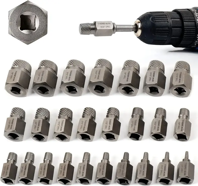 【Fall Deals For You】THINKWORK Upgraded Bolt Extractor Kit, Screw Extractor Set, 25-Count 3/8\