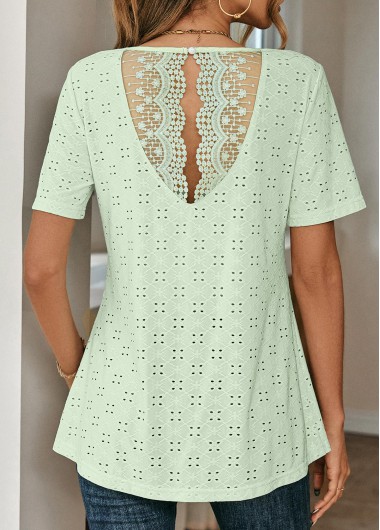 Modlily Light Green Lace Short Sleeve T Shirt - M