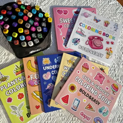 Cartoon Coloring Book Set, Various Themed Coloring Book & 48 Colors Double-ended Marker Pen, Art Supplies for Daily Leisure, ...