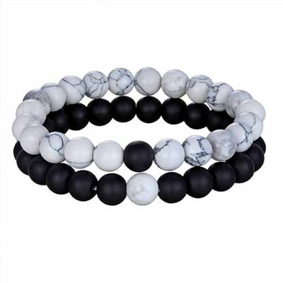 Valentine's Day Natural Obsidian & Natural Howlite Beaded Bracelets Sets
