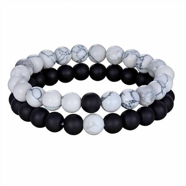 Valentine's Day Natural Obsidian & Natural Howlite Beaded Bracelets Sets