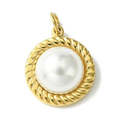 Ion Plating(IP) 304 Stainless Steel Pave Shell Pearl Half Round Charms with Jump Rings
