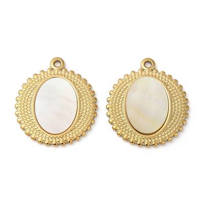 304 Stainless Steel Natural White Shell Pendants