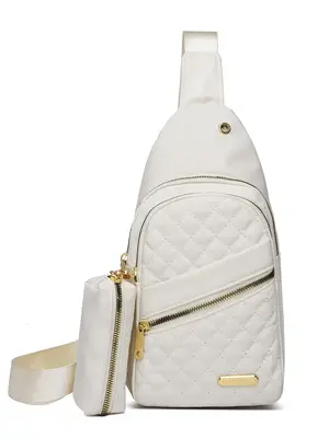 Women's 2pcs Solid Color Quilted Pattern Sling Bag & Coin Purse Set, Casual Sporty Phone Wallet Bag Set, All-match Commuter B...