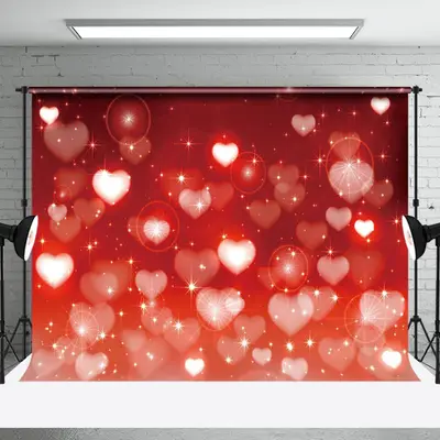 Aperturee Warm Red Hearts Gradient Stars Romantic Backdrop | Valentines Day Photo Backdrop | Valentine'S Day Backdrops | Happ...