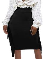Women's Tassels Pencil Short Skirts Solid Color High Waist Side Fringe Bodycon Sexy Curve Skort for Concert and Party Outfits...