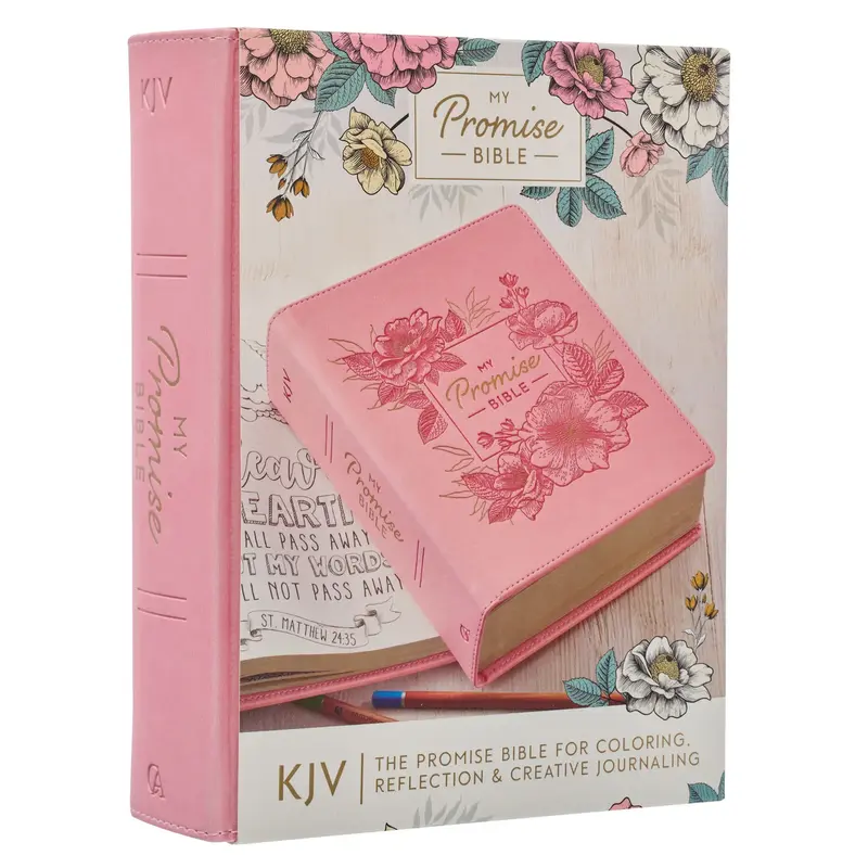 Pink Hardcover Faux Leather KJV My Promise Bible Art Journaling Religious Coloring Book