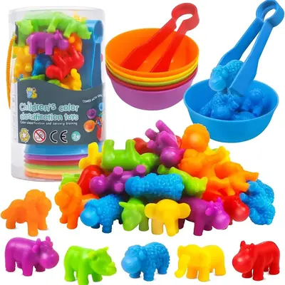 Counting Animal Toys Matching Game with Sorting Bowls, Preschool Learning Activities, Montessori Sensory Fine Motor Toys Set ...
