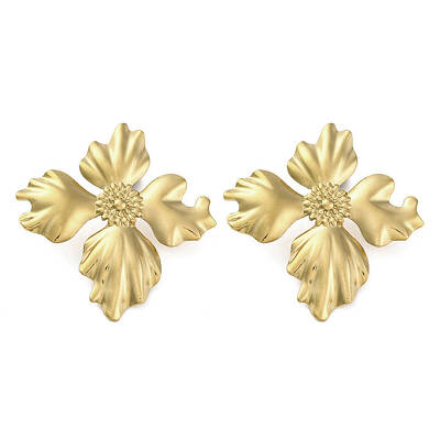 304 Stainless Steel Flower Theme Stud Earrings For Women