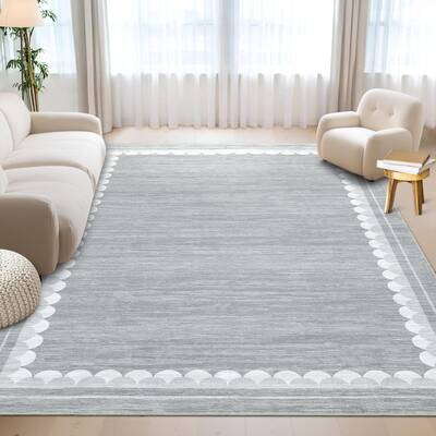 Garvee Area Rug 10x13 Low Pile Non-Slip Washable Polyester Rug with Scalloped Border, Stain-Resistant, Soft, Durable for Livi...