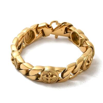 Ion Plating(IP) 304 Stainless Steel Cross Cuban Link Chain Bracelets for Women Men