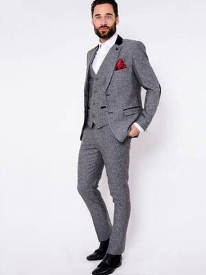 Mens Tweed Grey Wool Winter Fabric Heavy Suit