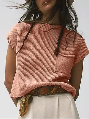 Women's Plain Pocket Mock Neck Sweater Vest, Casual Solid Sleeveless Knit Top for Spring & Fall, Ladies Clothes for Daily Wea...