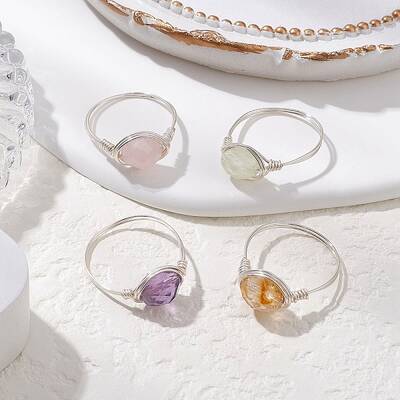 Natural Amethyst & Rose Quartz & Prehnite & Citrine Beads Finger Rings