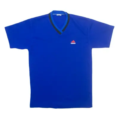 ADIDAS Mens T-Shirt Blue 90s V-Neck S