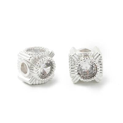 Brass Micro Pave Cubic Zirconia Beads