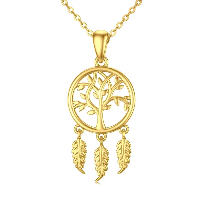 9K Gold Tree Of Life & Dream Catcher Pendant Necklace