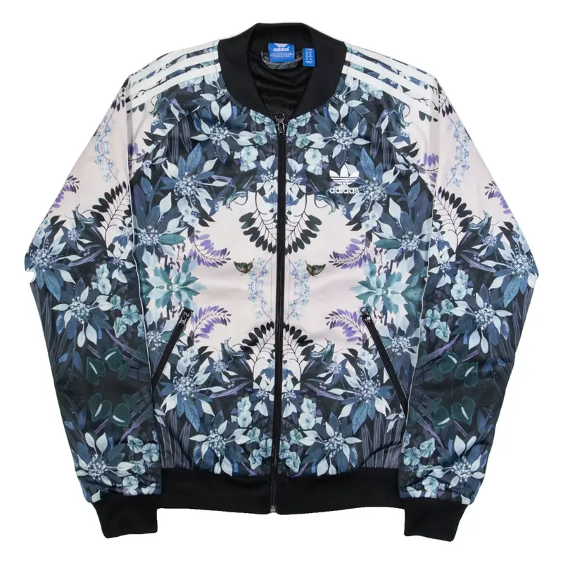 ADIDAS Womens Track Jacket Black Floral UK 8