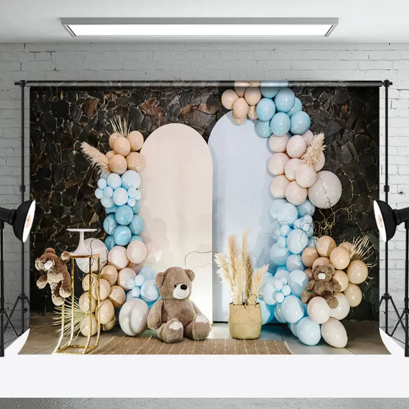 Marble Wall Arch Teddy Bear Birthday Party Backdrop - Aperturee