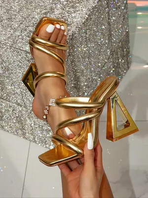 Women's Fashionable Hollow Out Heel Design Heeled Sandals, Elegant Square Toe Decorative Heel Sandals for Party, Daily Clothi...