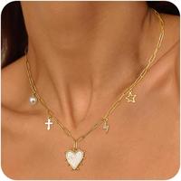 NECOCY Paper Clip Multi-element Pendant Necklace for Women Trendy Dainty Hyposensitive Suitable for Daily Wear Chain Heart Ch...