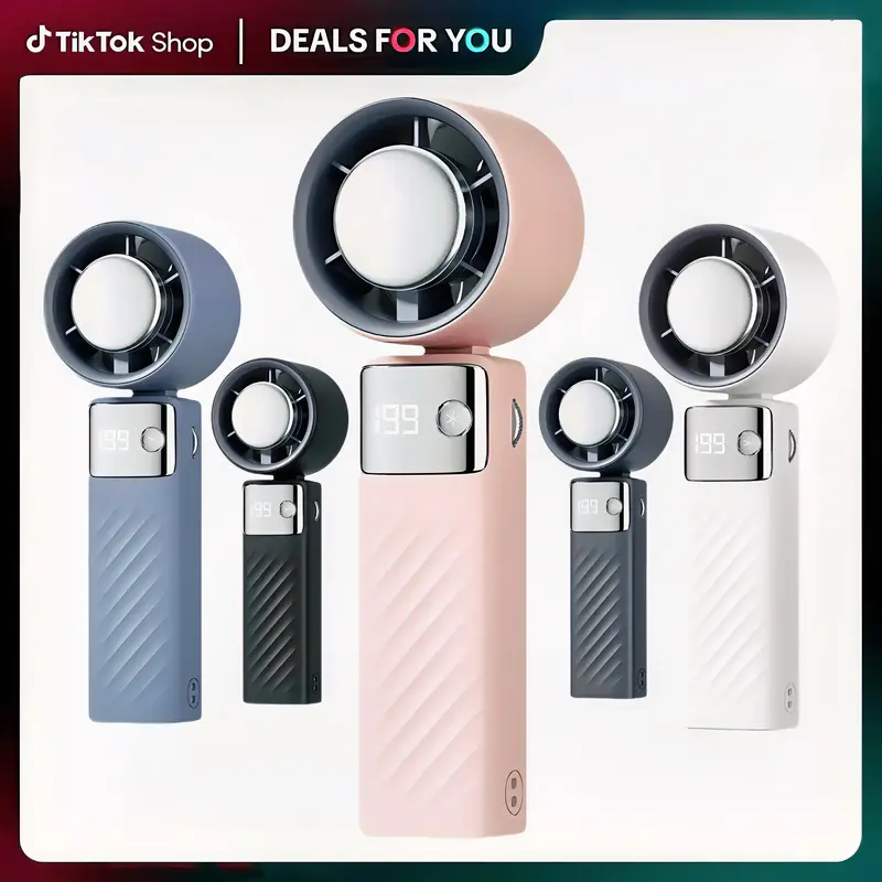 Portable Handheld Cold Pressure Fan Adjustable Turbo Mini Fan USB Rechargeable Digital Display Fan for Women Men Travel Outdo...