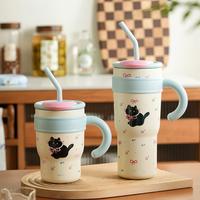 Cute Cat Insulated Straw Cup Stylish Large-Capacity Water Bottle for Hot and Cold Drinks Stainless Steel Bottled Tumbler Port...