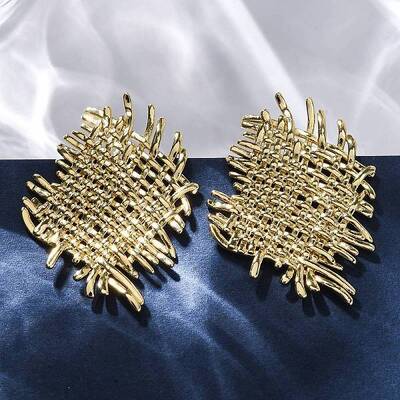 Woven Rhombus Brass Stud Earrings
