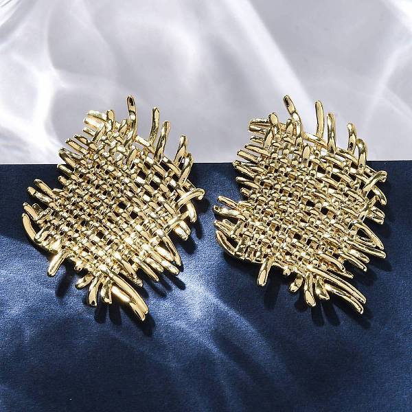 Woven Rhombus Brass Stud Earrings