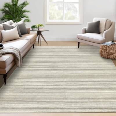Garvee Modern Rugs for Living Room 9x12 Beige Low Pile Non-Skid Stain-Resistant Polyester Fiber TPR Backing Machine Washable ...