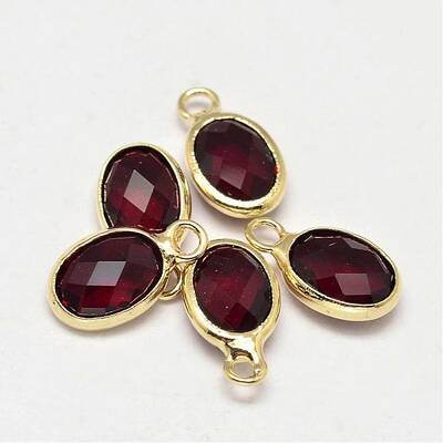 Oval Faceted Golden Tone Brass Glass Charms