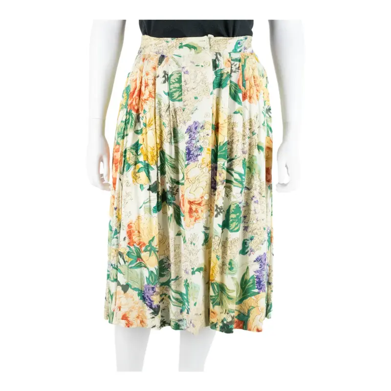 BOOM Knee Length Flare Skirt Green Floral Womens M