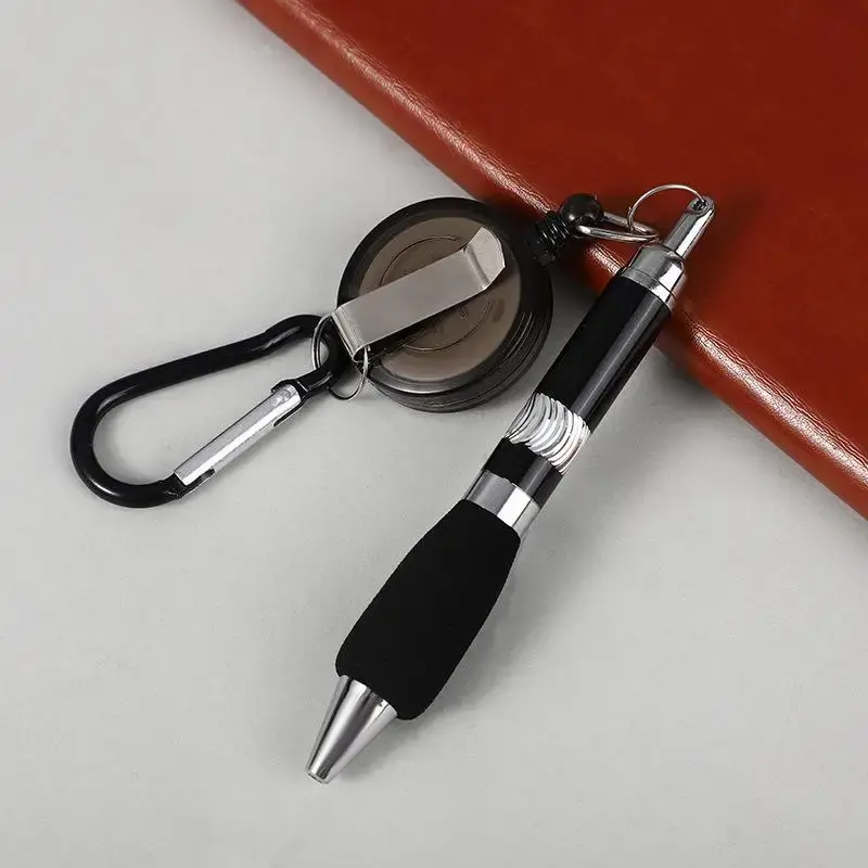 Portable Mini Ballpoint Pen with Retractable Badge Reel, 1 Count Creative Multi-function Ballpoint Pen with Keychain, Writing...
