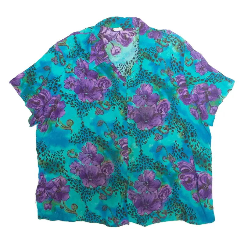 Womens Printed Shirt Blue Collared Floral L