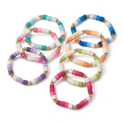 7Pcs 7 Color Polymer Clay Heishi Surfer Stretch Bracelets Set