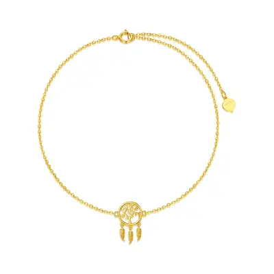 14K Gold Tree Of Life & Dream Catcher Charm Bracelet