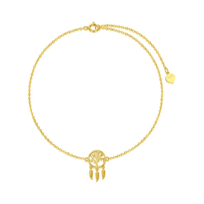14K Gold Tree Of Life & Dream Catcher Charm Bracelet