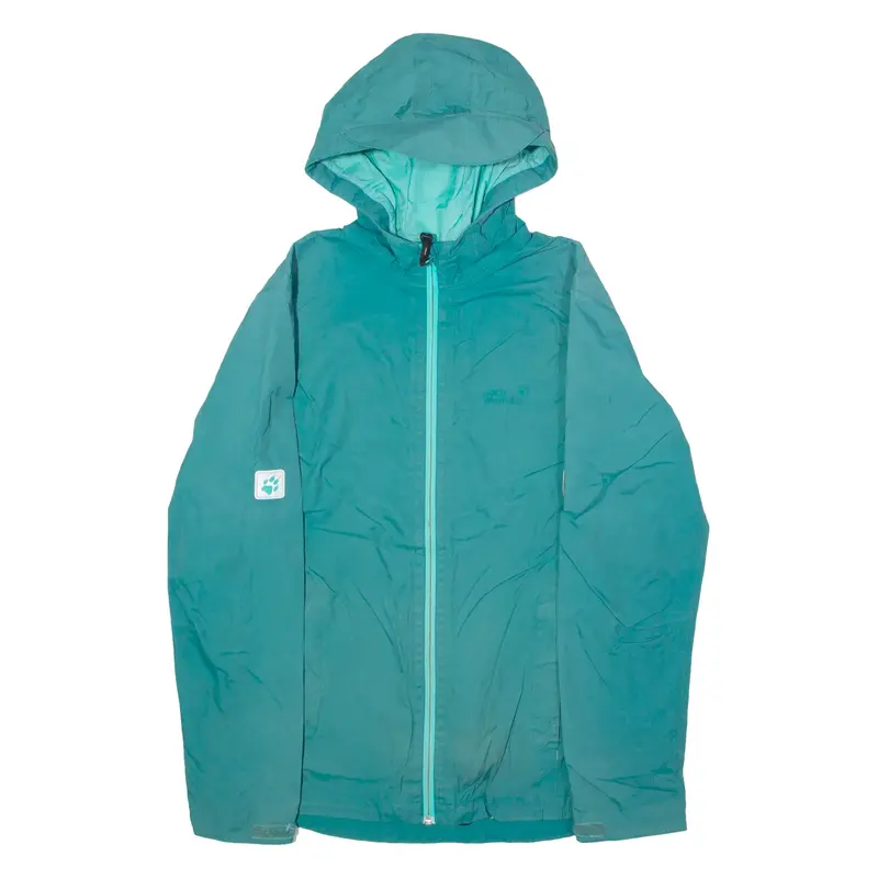 JACK WOLFSKIN Boys Rain Jacket Green Hooded XL